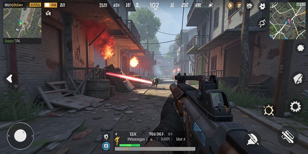 Screenshot gameplay 33ZK menampilkan pertarungan seru dalam arena TPS.