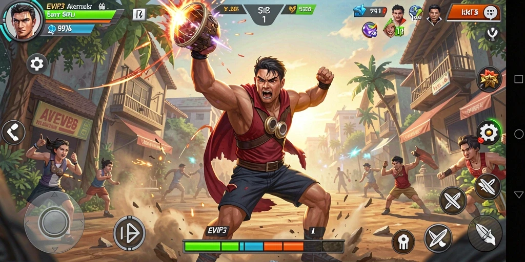 Screenshot gameplay yang menunjukkan aksi intens dalam EVIP3.