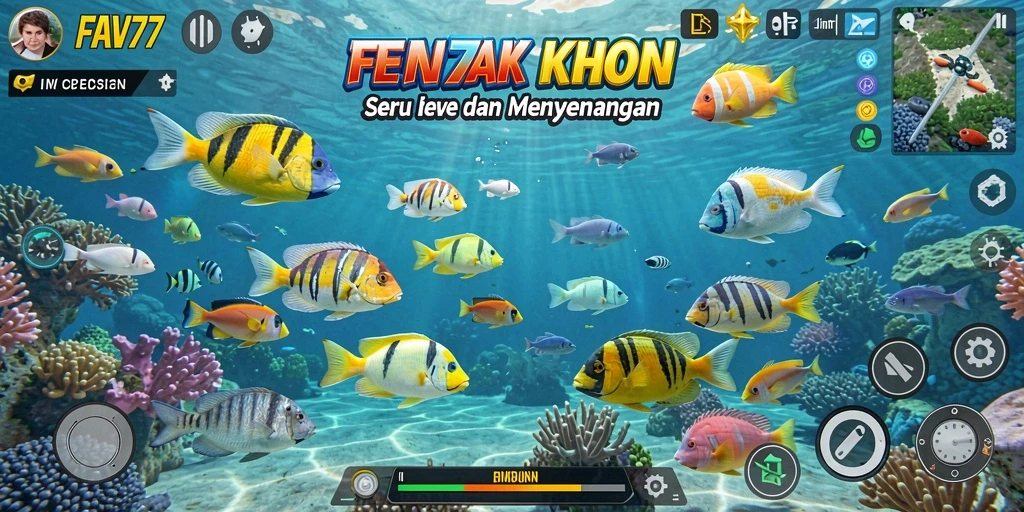 Menampilkan gameplay menangkap ikan yang seru dan menantang di FAV77.