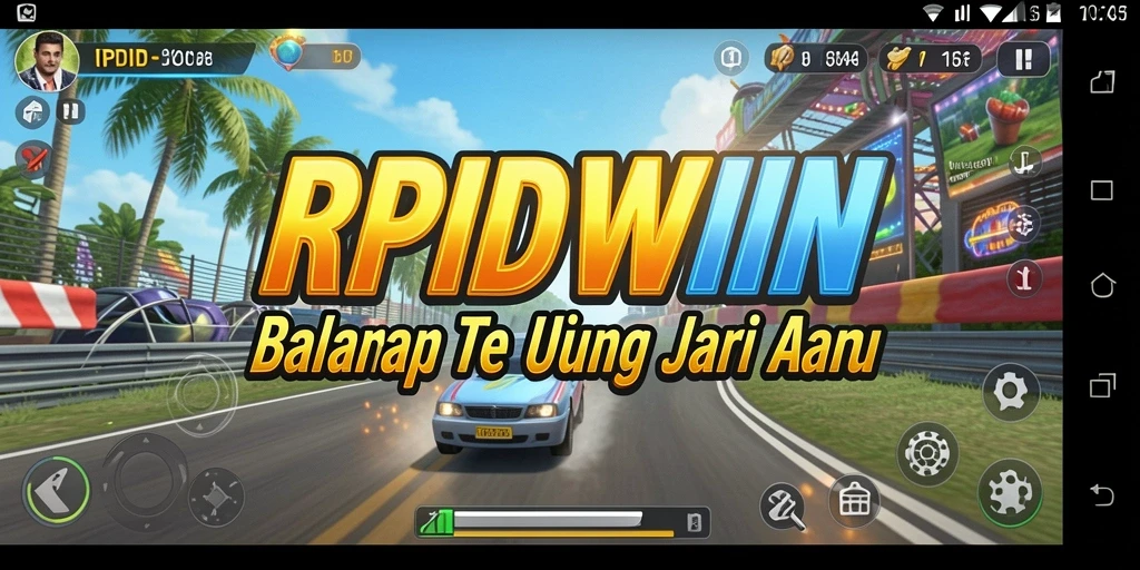 Tampilan utama gameplay RPIDWIN yang menampilkan balapan mendebarkan.