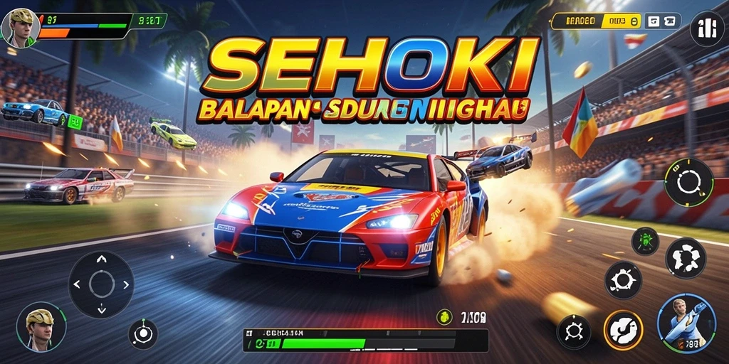 Tangkapan layar gameplay SEHOKI yang penuh aksi balapan.